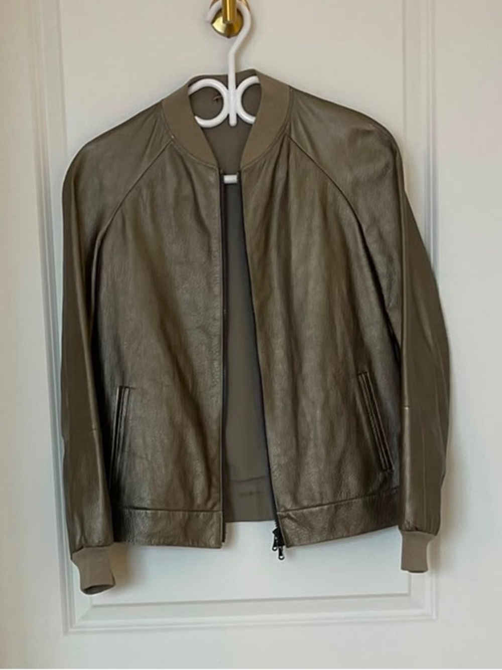 Brunello Cucinelli Olive Leather Bomber Jacket